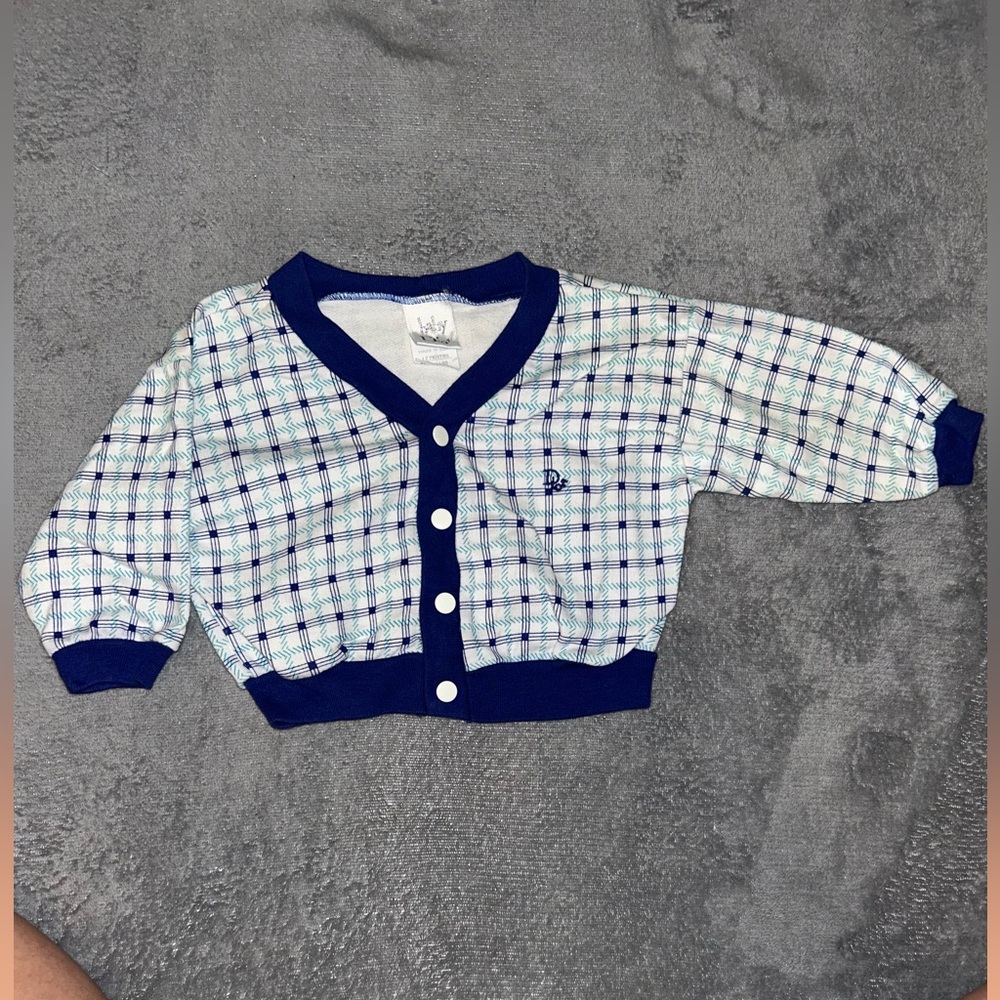 1990s Vintage Baby Dior Kids Plaid Button Down Shirt - Blue and White